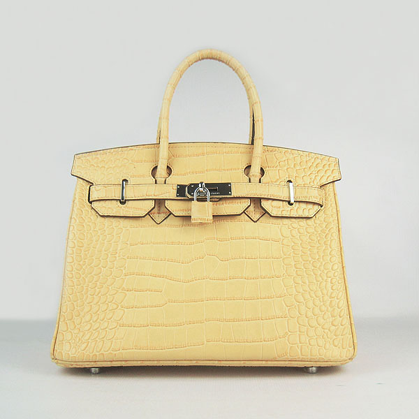 Replica Hermes Birkin 30CM Crocodile Veins Bag Yellow 6088 On Sale